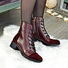 Черевики бордові жіночі шкіряні на підборах, декоровані замшевими вставками, фото 4