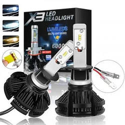 LED Лампи H3 6500K 50W X3 Philips (Led автолампи з активним охолодженням і ip67)