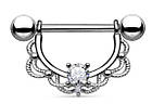 Пірсинг, штанги для сосків ажурна з кристалом, пара, фото 5