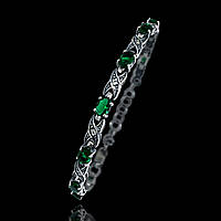 Серебряный женский браслет с зелеными фианитами, 180мм
