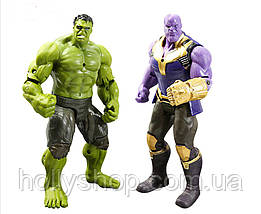 Ігрові фігурки "Avengers" Месники Халк, Танос, Тор, Спайдермен, Капітан Америка — 17 см, світло, рухомі., фото 5