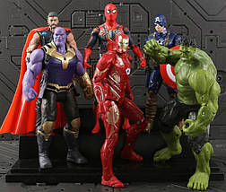 Ігрові фігурки "Avengers" Месники Халк, Танос, Тор, Спайдермен, Капітан Америка — 17 см, світло, рухомі. 6 шт., фото 2