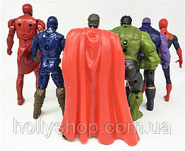 Ігрові фігурки "Avengers" Месники Халк, Танос, Тор, Спайдермен, Капітан Америка — 17 см, світло, рухомі. 6 шт., фото 4