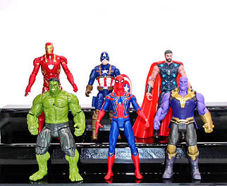 Ігрові фігурки "Avengers" Месники Халк, Танос, Тор, Спайдермен, Капітан Америка — 17 см, світло, рухомі.