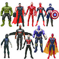 Игровые Фигурки "Avengers", набор из 10 главных героев - 17см, свет, подвижные.