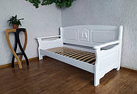 Білий дерев'яний диван-ліжко у вітальню з масиву натурального дерева від виробника "Орфей Преміум"