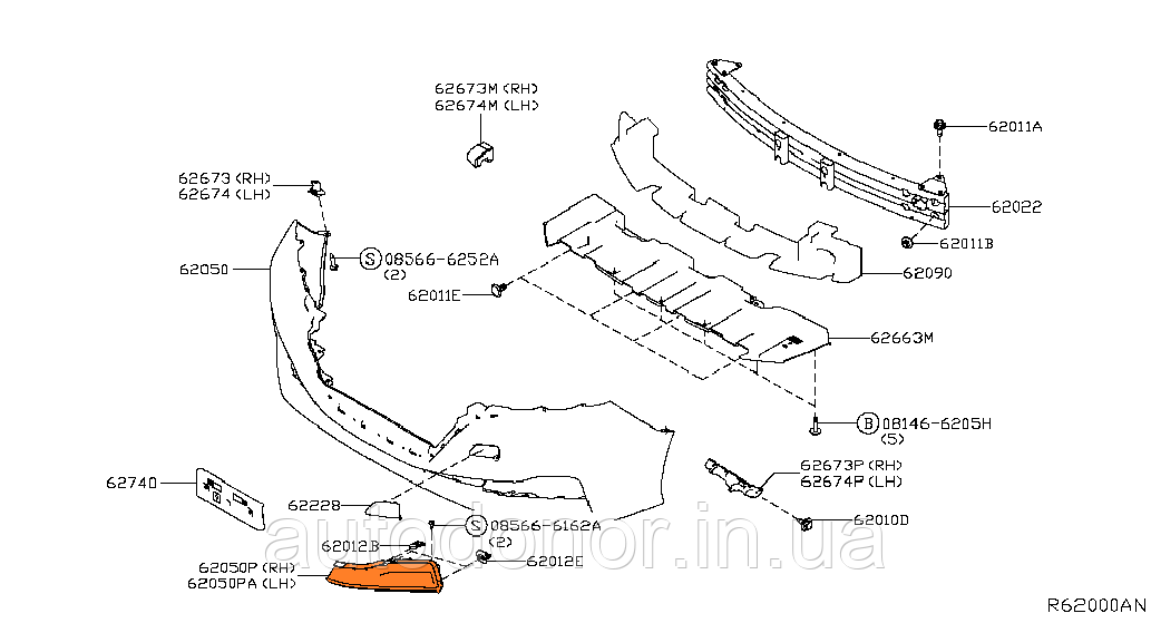 Накладка переднього бампера ліва Nissan Leaf ZE1 (18-) 62257-5SK0A