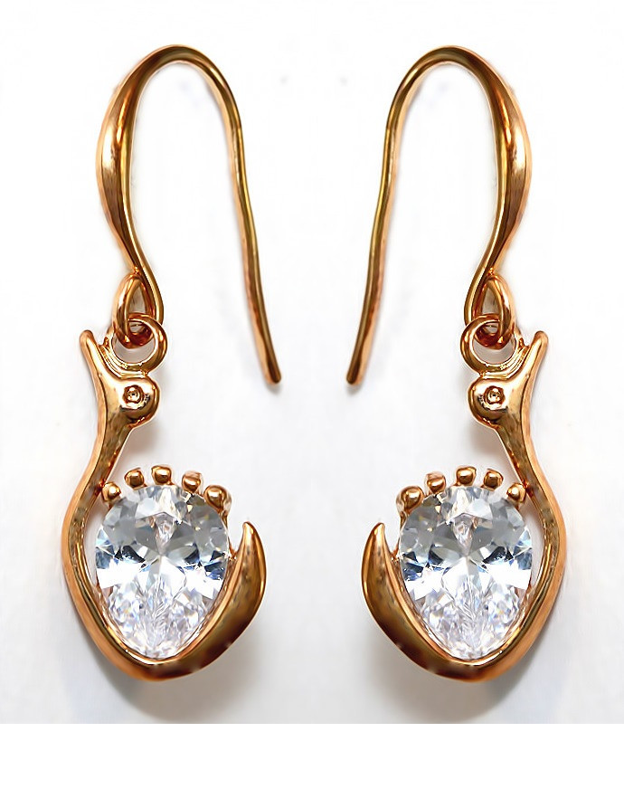 Сережки петлі. Оправа кольору: позолота. Камені: білий циркон. Висота: 3 см. Ширина: 9 мм.