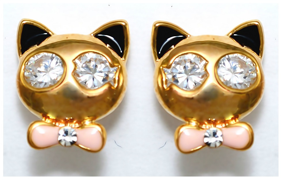 Сережки гвоздики. Оправа кольору: позолота. Камені: білий циркон. Висота: 1.1 см. Ширина: 10 мм.