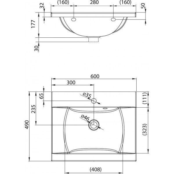 УМЫВАЛЬНИК НАКЛАДНОЙ ADAMANT OVER-60 600Х490 GRAY