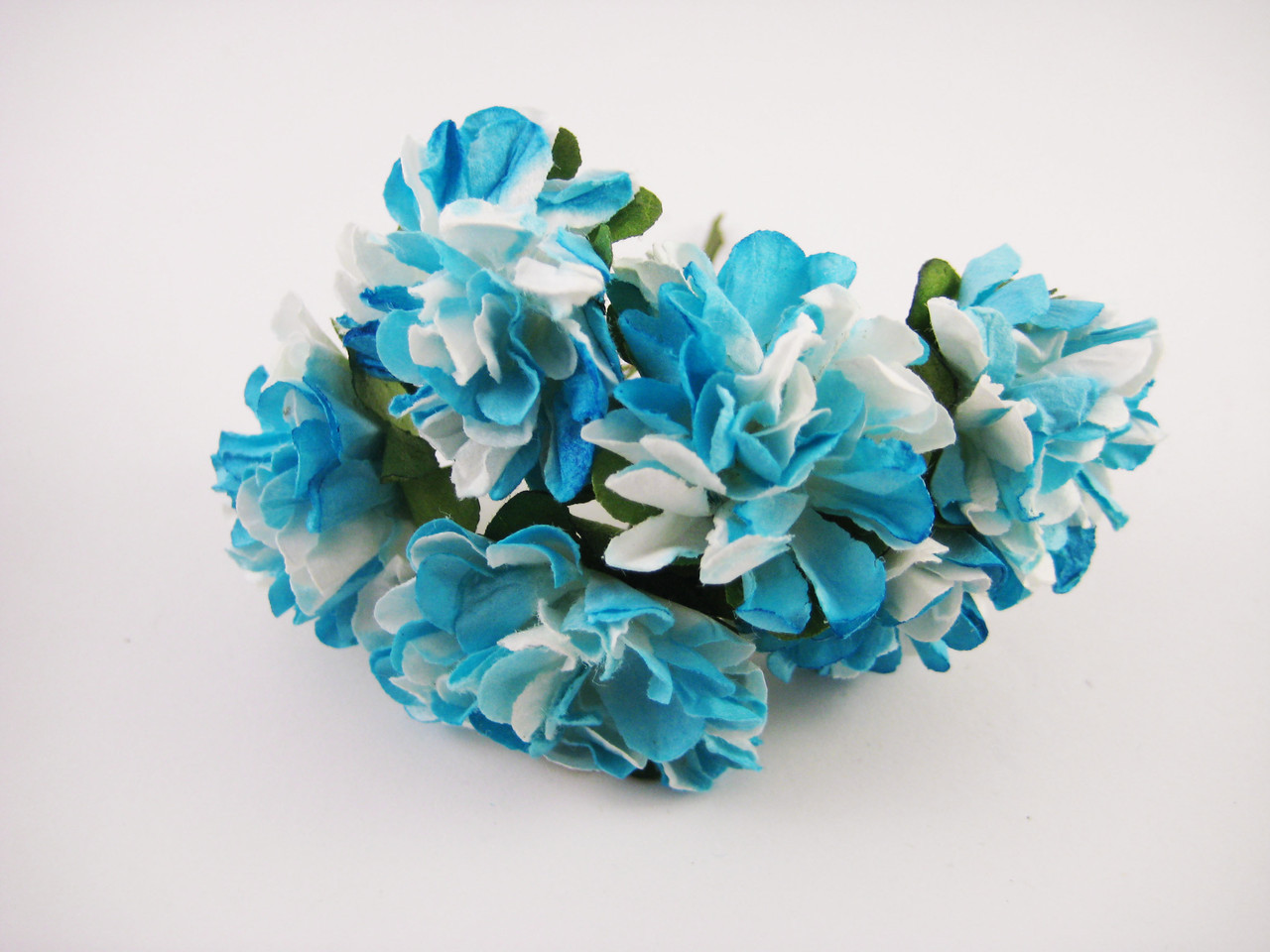 Квітка блакитна з білим на дроті тканинна 6 штук/пучок для рукоділля, хобі, декору