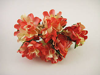 Квітка червоно-жовта на дроті тканинна 6 штук/пучок для рукоділля, хобі, декору