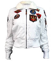 Женский бомбер Miss Top Gun B-15 flight jacket with patches (белый)