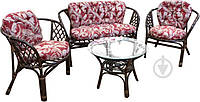 Комплект плетеной мебели из ротанга для сада на 4 персоны (диван. 2 кресла и крыглый столик)