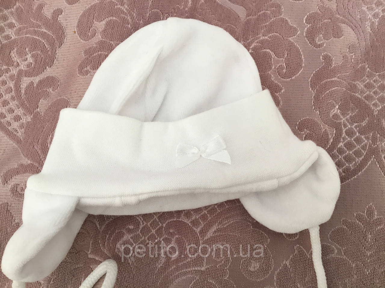 Дитяча шапочка білого кольору для новонароджених, фото 1