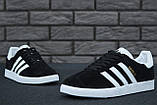 Чоловічі / жіночі кросівки Adidas Gazelle black, унісекс чорно-білі замшеві кросівки адідас газелі газель чорні, фото 8