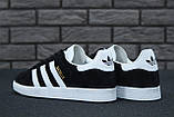 Чоловічі / жіночі кросівки Adidas Gazelle black, унісекс чорно-білі замшеві кросівки адідас газелі газель чорні, фото 7