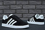Чоловічі / жіночі кросівки Adidas Gazelle black, унісекс чорно-білі замшеві кросівки адідас газелі газель чорні, фото 5