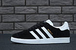 Чоловічі / жіночі кросівки Adidas Gazelle black, унісекс чорно-білі замшеві кросівки адідас газелі газель чорні, фото 2