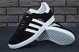 Чоловічі / жіночі кросівки Adidas Gazelle black, унісекс чорно-білі замшеві кросівки адідас газелі газель чорні, фото 6