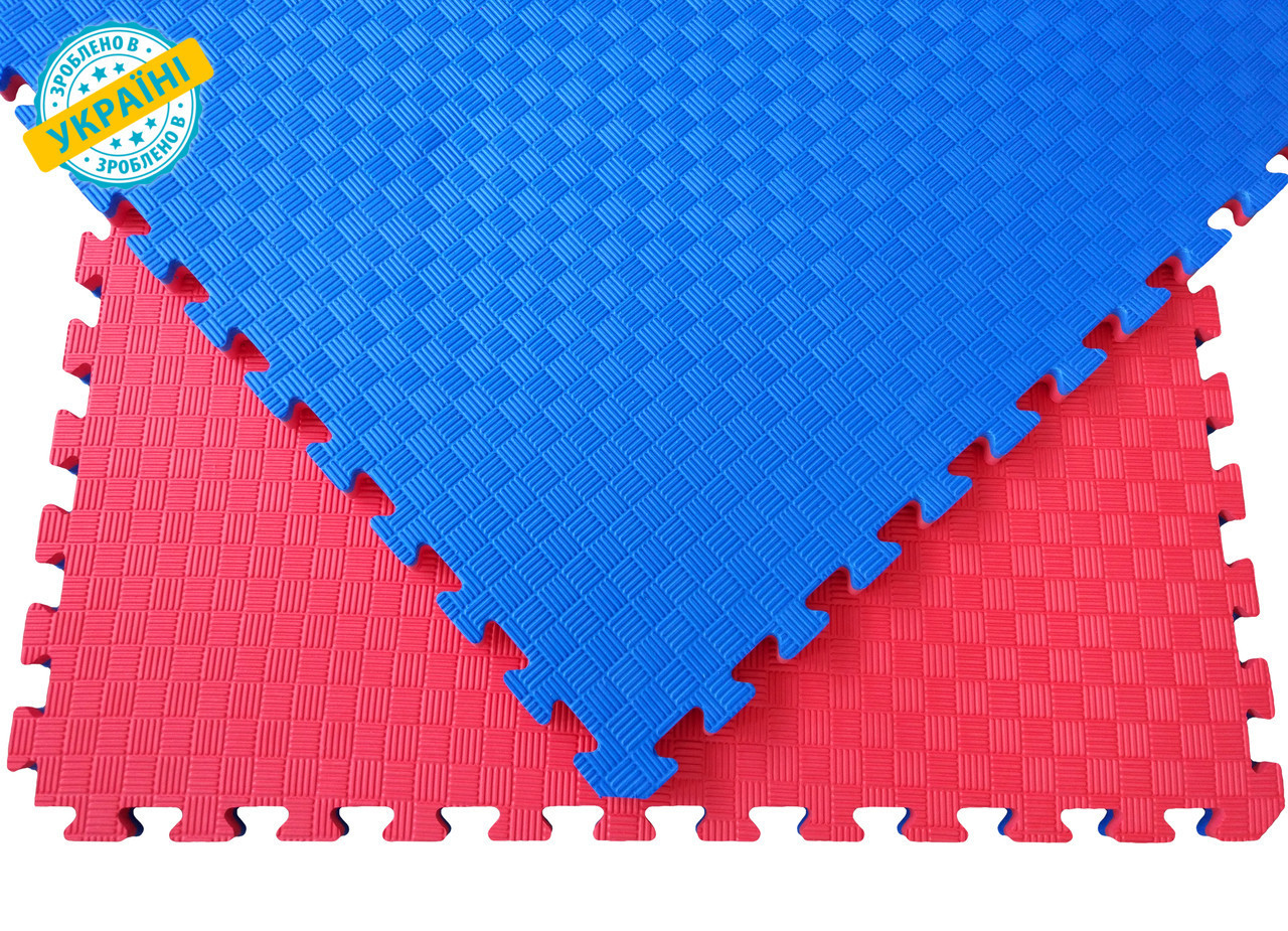 Мат татамі 100*100*3 см Eva-Line Extra Quality синій/червоний Плетінка 100 кг/м3 1 сорт, фото 1