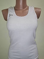 Майка женская XS 42 РИБАНА нательная с вышивкой на широких бретелях белая 100% хлопок Berrak 2020