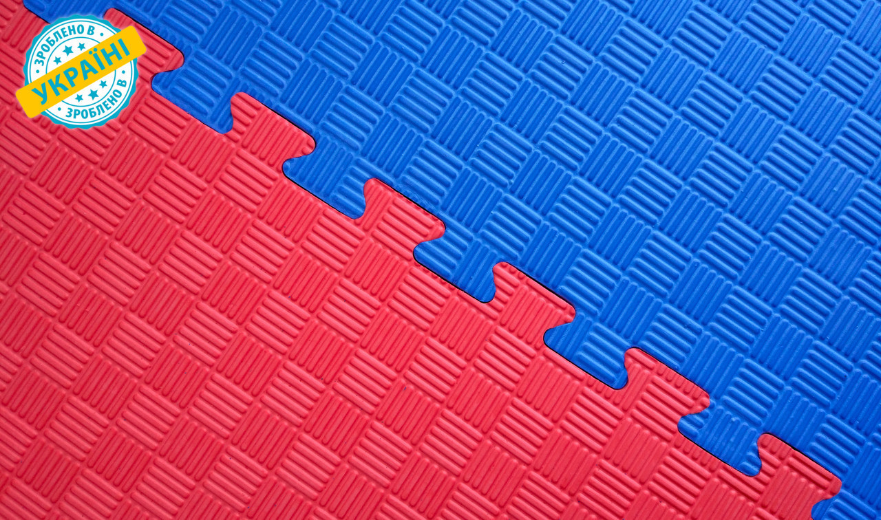 Матами 100*100*4 см Eva-Line Extra Quality синій/червоний Плетеня 100 кг/м3 1 сорт, фото 1