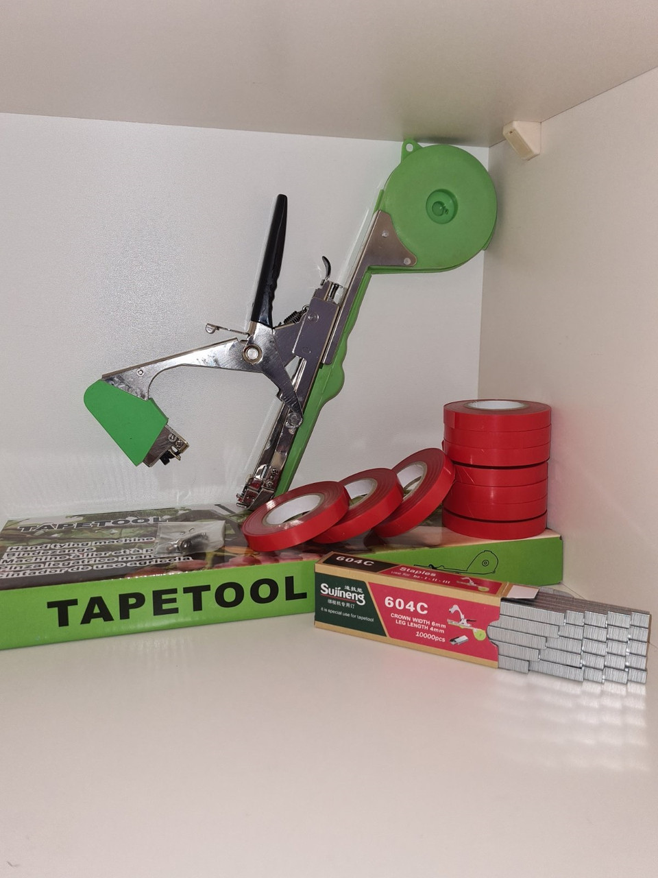 Набір для підв'язки рослин: тапенер TAPETOOL+300 м стрічки+ 10000 скоби посилені, фото 1
