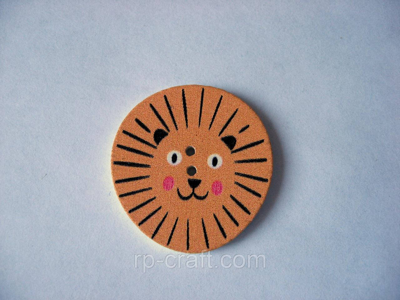 Гудзик дерев'яний,  декоративний. Лев, 29х30 мм, фото 1