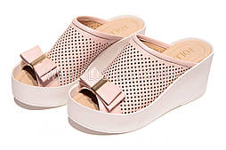 Жіночі шкіряні рожеві сабо на платформі в перфорацію в 41 розмірі