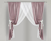 Кухонні фіранки Аріма (штори і тюль для невисоких вікон) 140х170 см Рожева