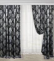 Шторы Классические Черно-белые из жаккарда с вышивкой 150х270 см (2 шторы)