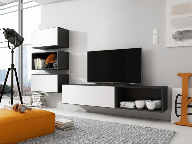 Вітальня стінка ROCO 4 CAMA чорний матовий/білий матовий, фото 1