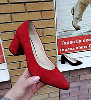 Туфли лодочки натуральные замшевые красные на каблуке 6 см 37 размер