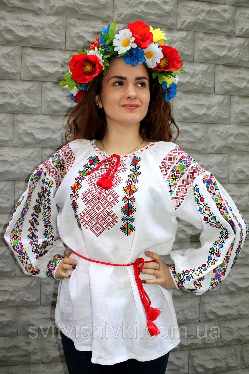Біла жіноча вишиванка з поясом на свято "Гуцулка"