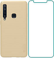 Защитное Стекло Samsung Galaxy A9 2018 и Чехол Nillkin Frosted Shield (золотой) (Самсунг А9 18 А920)