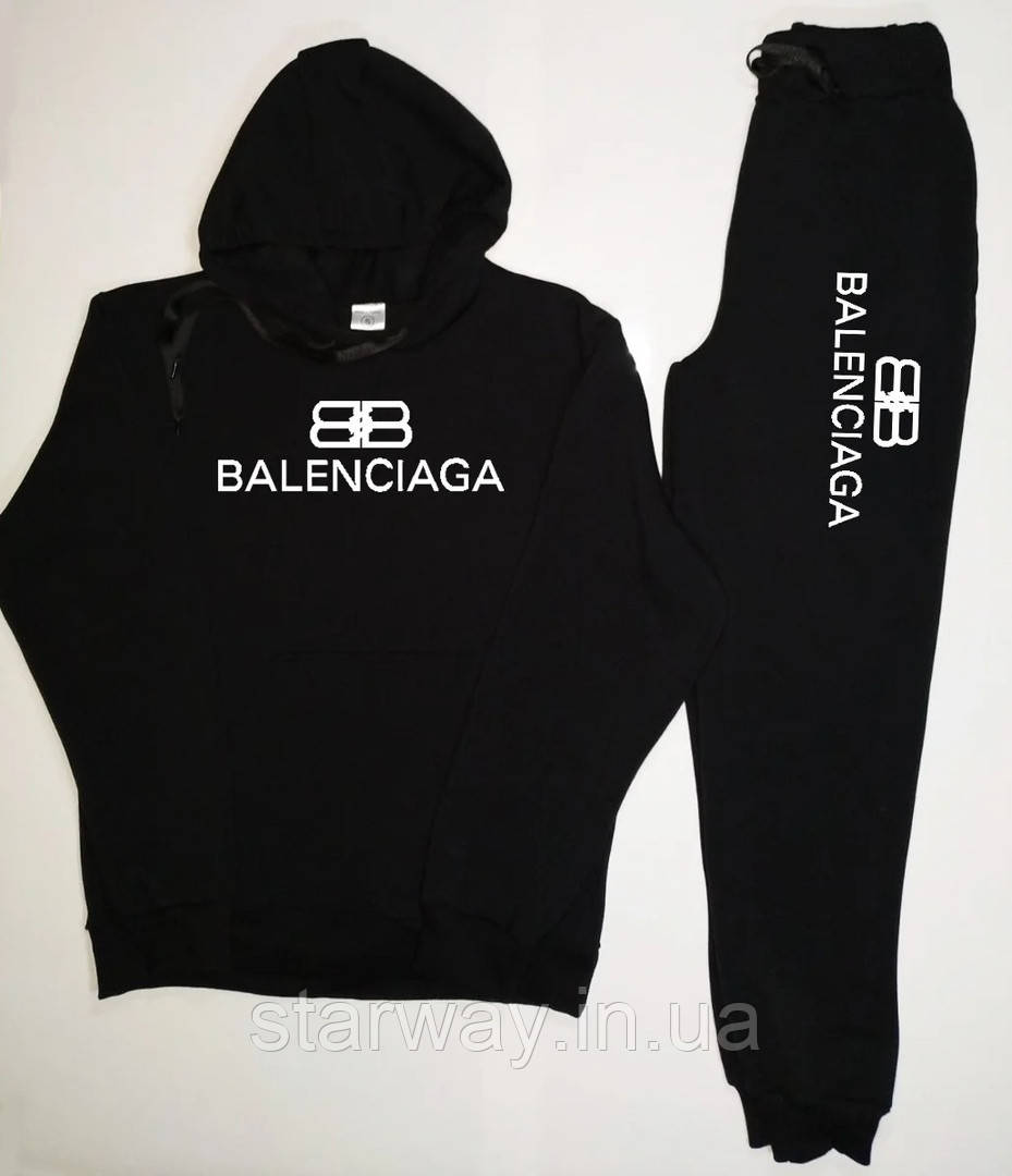 Спортивний чорний костюм balenciaga з капюшоном