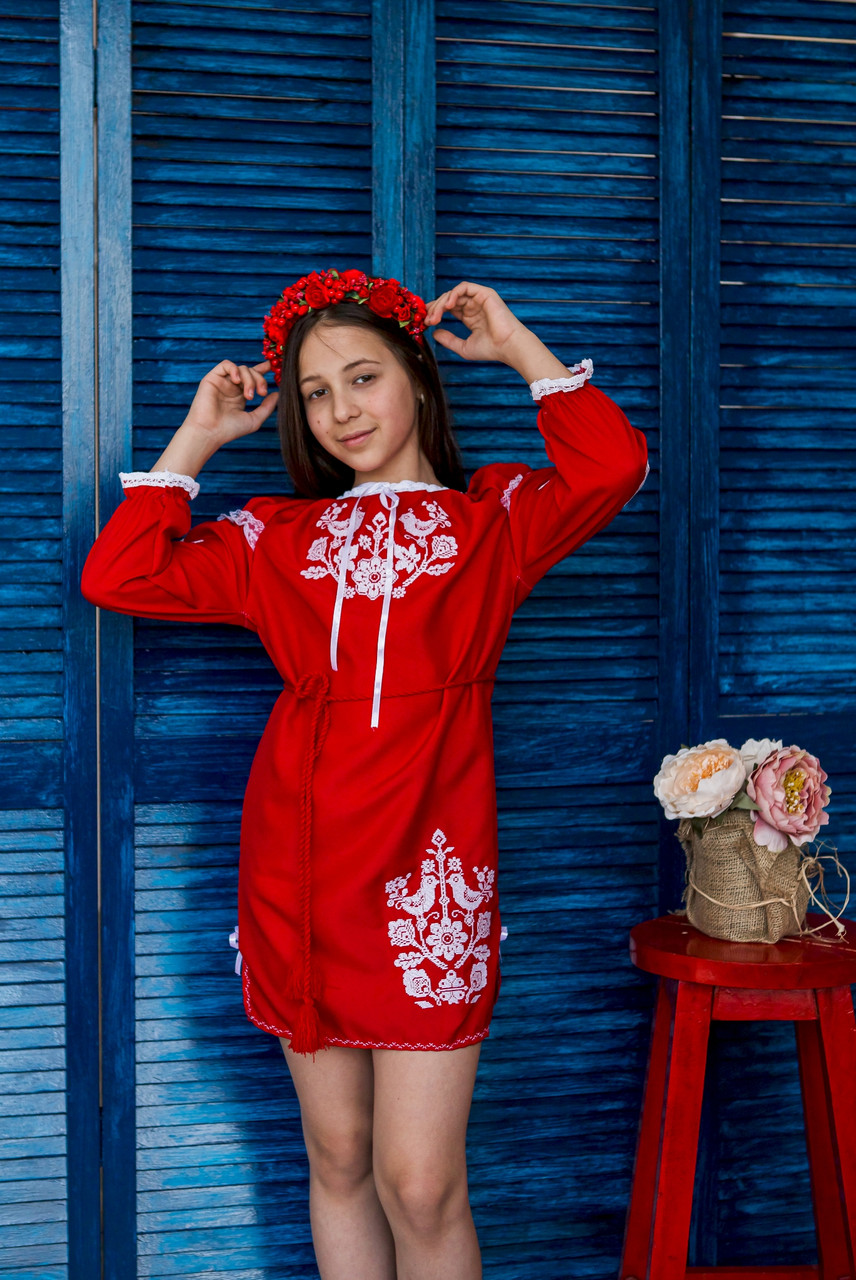 Плаття для дівчинки Пташки червоне пряме
