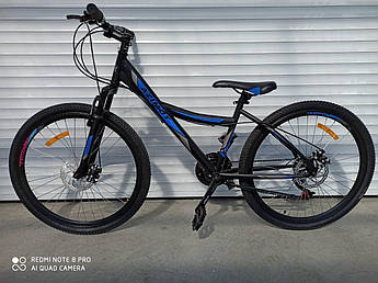 Гірський велосипед Azimut Navigator 24"D рама 12" напівавтомат, протиударні колеса чорно-синій+крила в ПОДАРУНОК