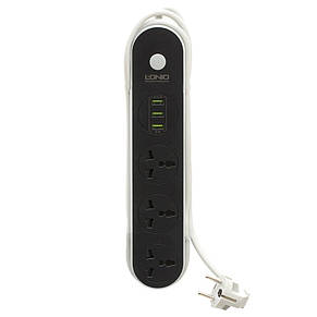 Мережевий подовжувач LDNIO SC3301 НА 3 розетки, 3 USB 1,6 м, Black, фото 2