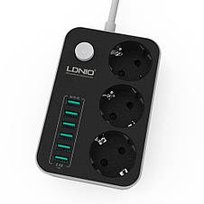 Мережевий подовжувач LDNIO SE3631 НА 3 розетки, 6 USB 1,6 м Black-Gray, фото 2
