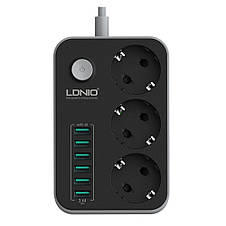 Сетевой удлинитель LDNIO SE3631 НА 3 розетки, 6 USB 1,6м Black-Gray, фото 3