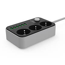 Мережевий подовжувач LDNIO SE3631 НА 3 розетки, 6 USB 1,6 м Black-Gray, фото 2