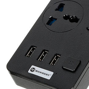 Мережевий подовжувач MORBEST Power Socket MB-W11 НА 3 розетки, 3 USB 2М Black, фото 2