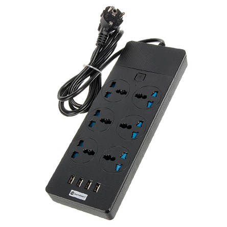 Мережевий подовжувач MORBEST Power Socket MB-W12 НА 6 розеток, 4 USB 2 м Black-Gray, фото 2