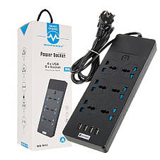 Мережевий подовжувач MORBEST Power Socket MB-W12 НА 6 розеток, 4 USB 2 м Black-Gray, фото 2
