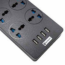 Мережевий подовжувач MORBEST Power Socket MB-W12 НА 6 розеток, 4 USB 2 м Black-Gray, фото 3