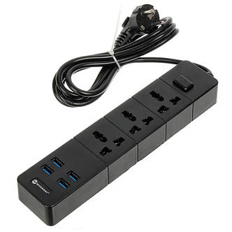 Мережевий подовжувач MORBEST Power Socket MB-W08 НА 3 РОЗЕТКИ, 4 USB 2М Black, фото 2