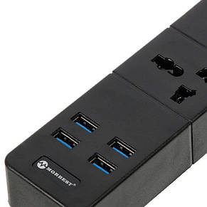 Мережевий подовжувач MORBEST Power Socket MB-W08 НА 3 РОЗЕТКИ, 4 USB 2М Black, фото 2
