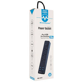 Мережевий подовжувач MORBEST Power Socket MB-W08 НА 3 РОЗЕТКИ, 4 USB 2М Black, фото 2